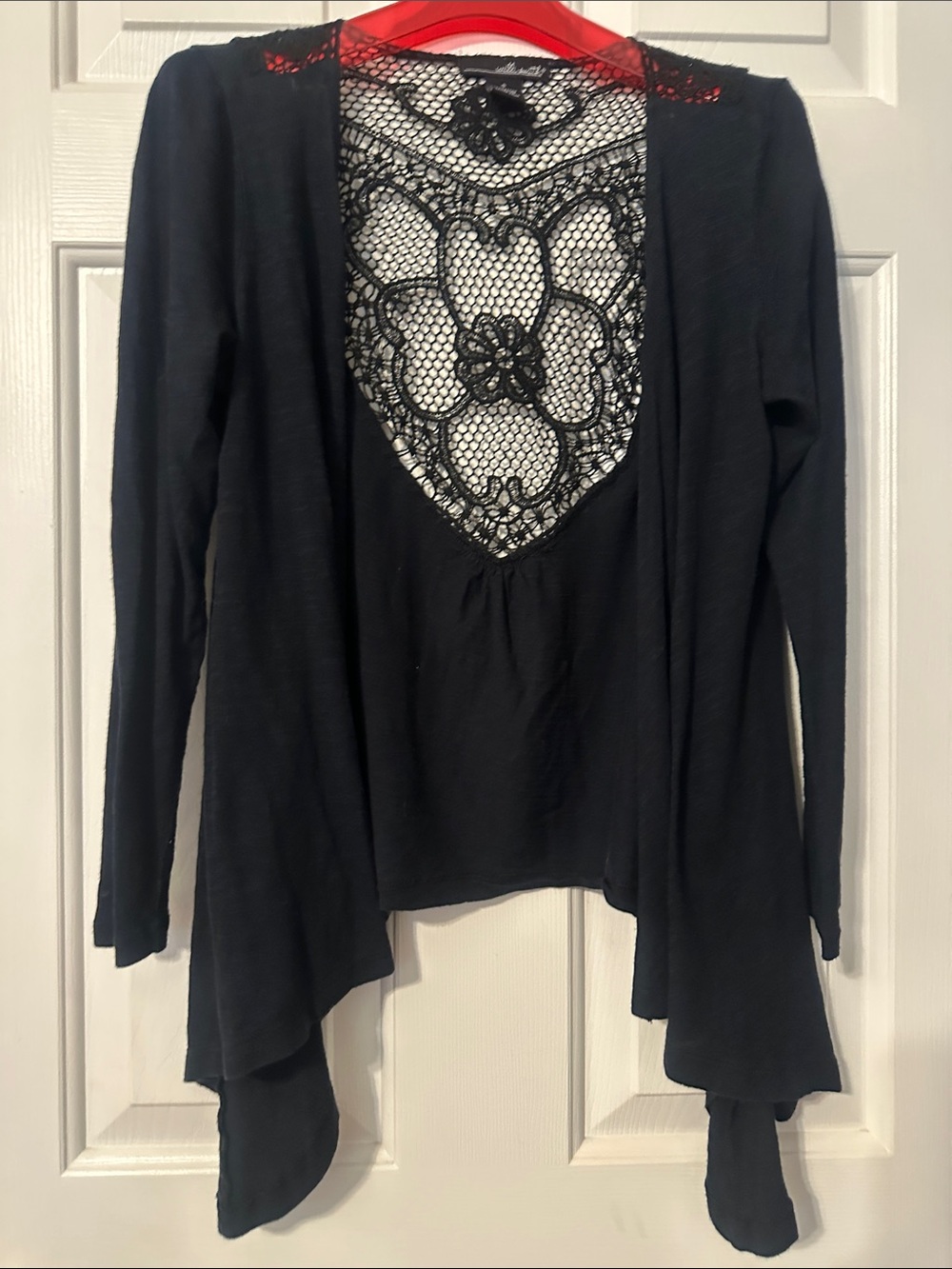 Willi Smith Black Open Cardigan with Lace Back Detail